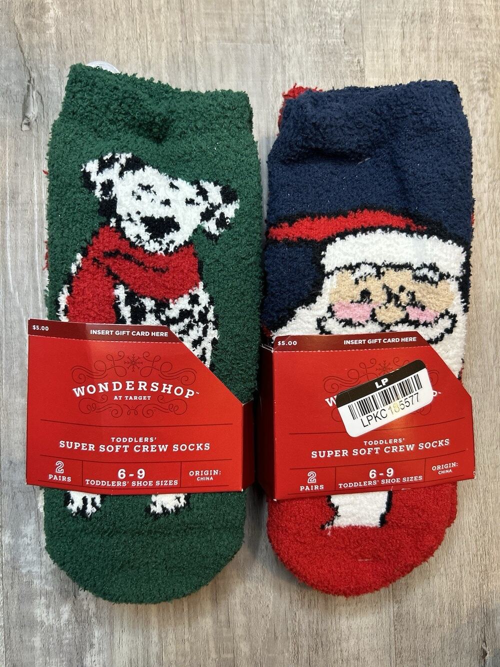 Wondershop Target Kids Super Soft Crew Socks 2 Pk Santa Reindeer Holiday 6-9